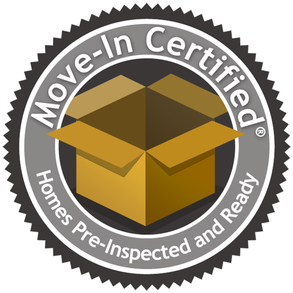 Move-In Certified home inspection badge with an open box graphic showing readiness for new homeowners.